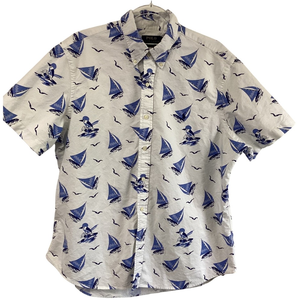 Polo Ralph Lauren Men XL Sailboat Polo Bear Print Short Sleeve Button Down Shirt